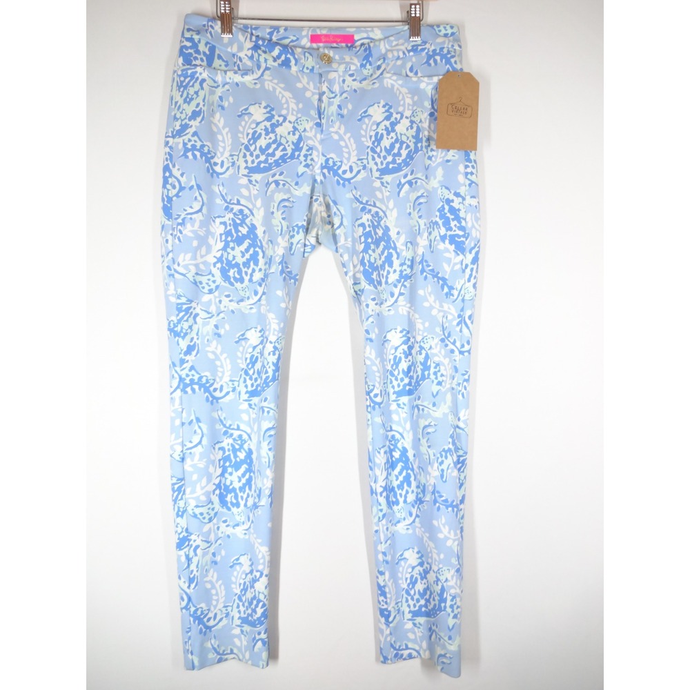 Lilly Pulitzer Ankle Pants Womens 8 Blue White Paisley Floral Preppy Resortwear